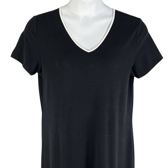 Talbots Womens M Black Maxi Dress Floral Embroidery Short Sleeve V-Neck Hippie - Picture 3 of 13